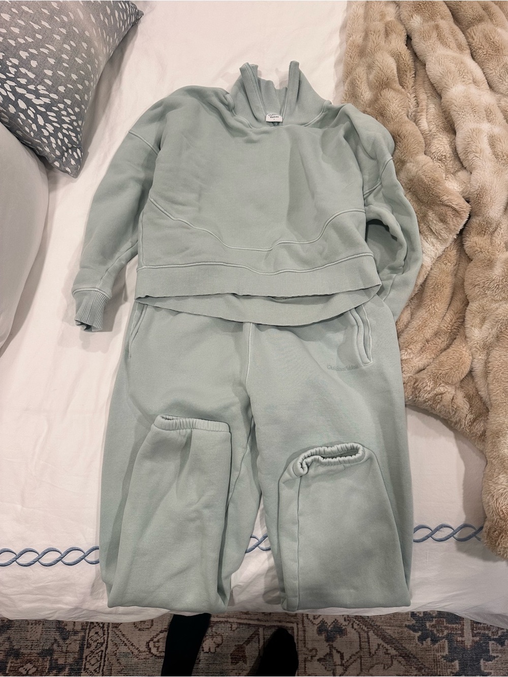 Outdoor Voices Sage Green Nimbus Sweatpants & 1/4 Sweatshirt Set